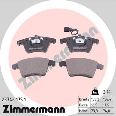 Zimmermann 23746.175.1 - Гальмівні колодки, дискові гальма autozip.com.ua