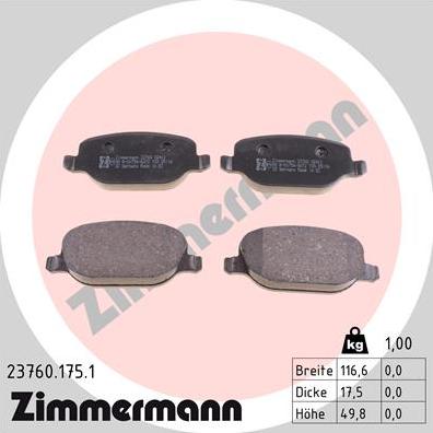 Zimmermann 23760.175.1 - Гальмівні колодки, дискові гальма autozip.com.ua