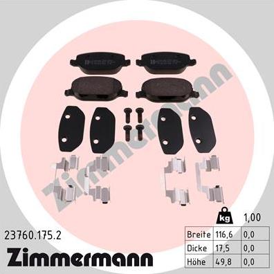 Zimmermann 23760.175.2 - Гальмівні колодки, дискові гальма autozip.com.ua