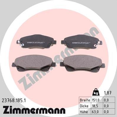 Zimmermann 23768.185.1 - Гальмівні колодки, дискові гальма autozip.com.ua