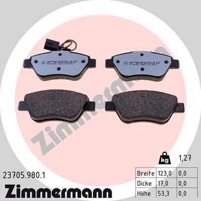 Zimmermann 23705.980.1 - Гальмівні колодки, дискові гальма autozip.com.ua