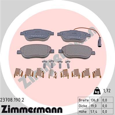 Zimmermann 23708.190.2 - Гальмівні колодки, дискові гальма autozip.com.ua