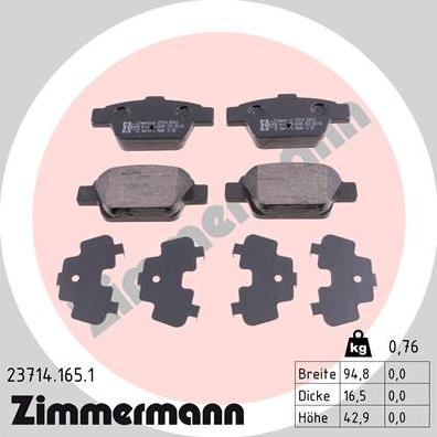 Zimmermann 23714.165.1 - Гальмівні колодки, дискові гальма autozip.com.ua