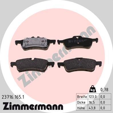 Zimmermann 23716.165.1 - Гальмівні колодки, дискові гальма autozip.com.ua