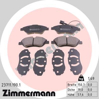 Zimmermann 23711.190.1 - Гальмівні колодки, дискові гальма autozip.com.ua