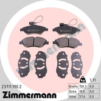 Zimmermann 23711.190.2 - Гальмівні колодки, дискові гальма autozip.com.ua