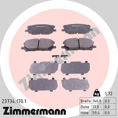 Zimmermann 23734.170.1 - Гальмівні колодки, дискові гальма autozip.com.ua