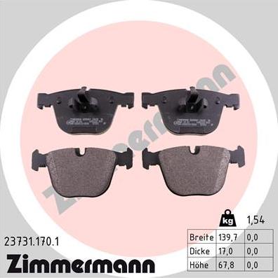 Zimmermann 23731.170.1 - Гальмівні колодки, дискові гальма autozip.com.ua