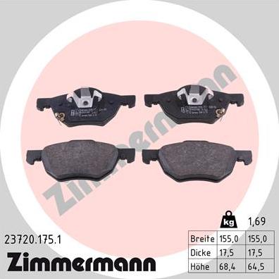 Zimmermann 23720.175.1 - Гальмівні колодки, дискові гальма autozip.com.ua