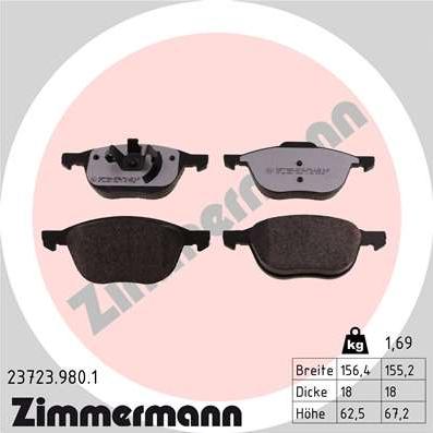 Zimmermann 23723.980.1 - Гальмівні колодки, дискові гальма autozip.com.ua