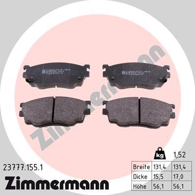 Zimmermann 23777.155.1 - Гальмівні колодки, дискові гальма autozip.com.ua