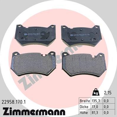 Zimmermann 22958.170.1 - Гальмівні колодки, дискові гальма autozip.com.ua