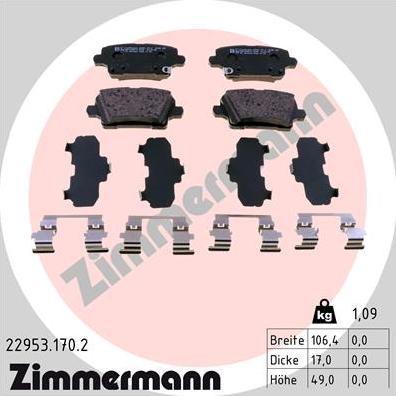 Zimmermann 22953.170.2 - Гальмівні колодки, дискові гальма autozip.com.ua