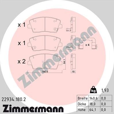 Zimmermann 22934.180.2 - Гальмівні колодки, дискові гальма autozip.com.ua