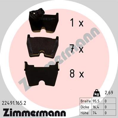 Zimmermann 22491.165.2 - Гальмівні колодки, дискові гальма autozip.com.ua