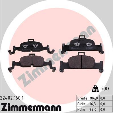 Zimmermann 22402.160.1 - Гальмівні колодки, дискові гальма autozip.com.ua