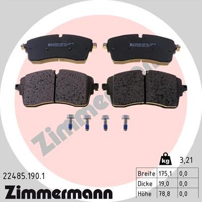 Zimmermann 22485.190.1 - Гальмівні колодки, дискові гальма autozip.com.ua