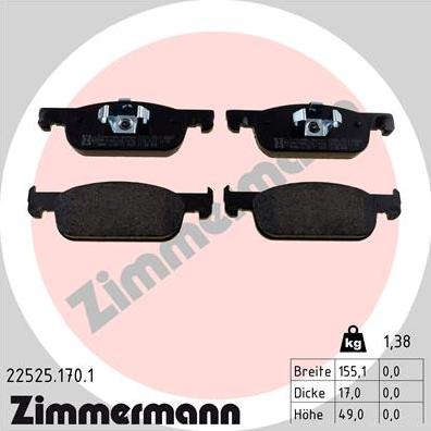 Zimmermann 22525.170.1 - Гальмівні колодки, дискові гальма autozip.com.ua