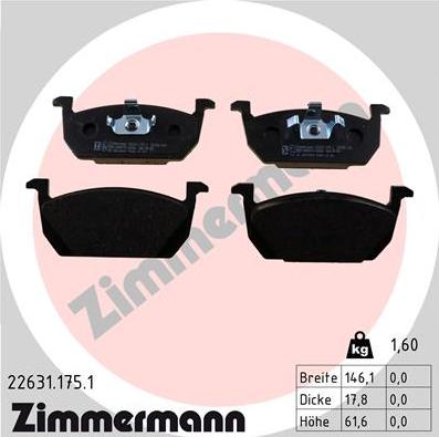 Zimmermann 22631.175.1 - Гальмівні колодки, дискові гальма autozip.com.ua