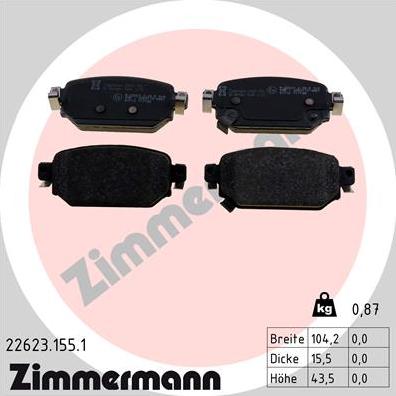 Zimmermann 22623.155.1 - Гальмівні колодки, дискові гальма autozip.com.ua
