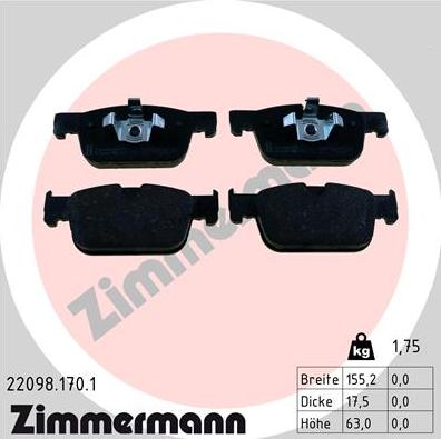 Zimmermann 22098.170.1 - Гальмівні колодки, дискові гальма autozip.com.ua
