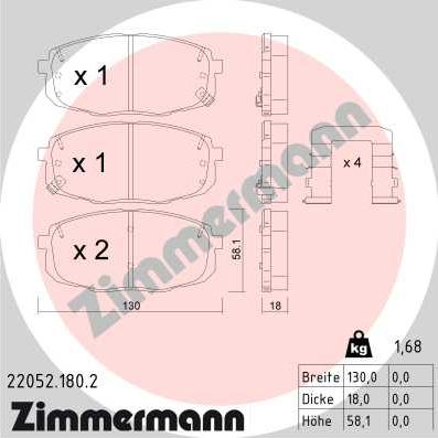 Zimmermann 22052.180.2 - Гальмівні колодки, дискові гальма autozip.com.ua