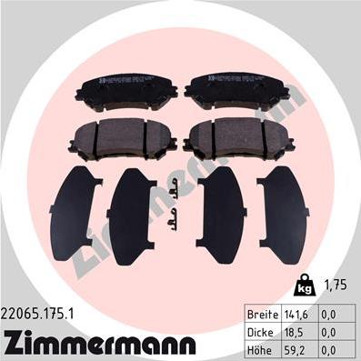 Zimmermann 22065.175.1 - Гальмівні колодки, дискові гальма autozip.com.ua