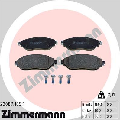 Zimmermann 22087.185.1 - Гальмівні колодки, дискові гальма autozip.com.ua