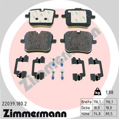Zimmermann 22039.180.2 - Гальмівні колодки, дискові гальма autozip.com.ua