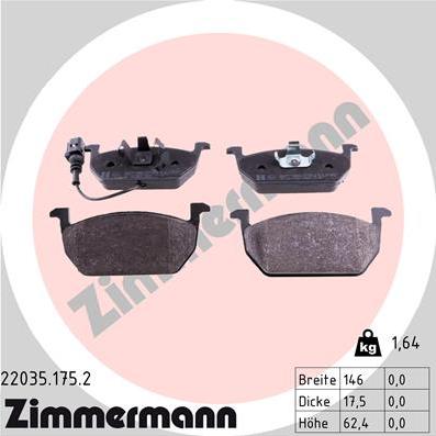 Zimmermann 22035.175.2 - Гальмівні колодки, дискові гальма autozip.com.ua