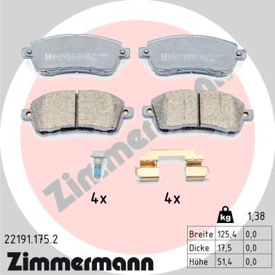 Zimmermann 22191.175.2 - Гальмівні колодки, дискові гальма autozip.com.ua