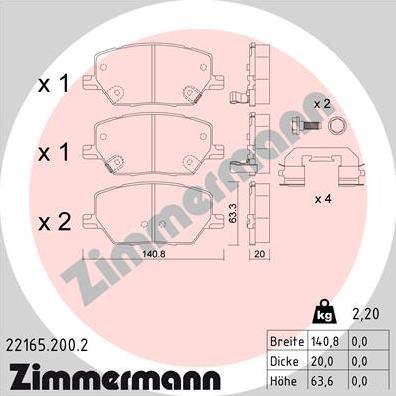 Zimmermann 22165.200.2 - Гальмівні колодки, дискові гальма autozip.com.ua