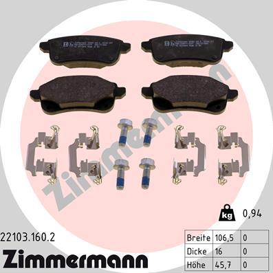 Zimmermann 22103.160.2 - Гальмівні колодки, дискові гальма autozip.com.ua