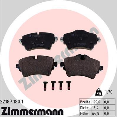 Zimmermann 22187.180.1 - Гальмівні колодки, дискові гальма autozip.com.ua