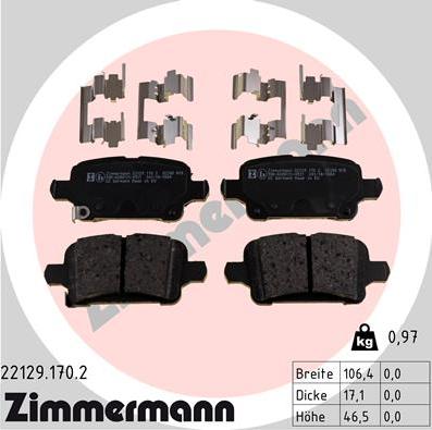 Zimmermann 22129.170.2 - Гальмівні колодки, дискові гальма autozip.com.ua