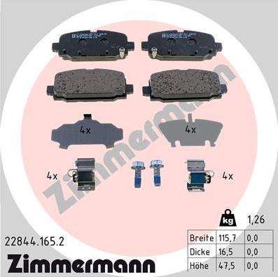 Zimmermann 22844.165.2 - Гальмівні колодки, дискові гальма autozip.com.ua