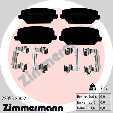 Zimmermann 22855.200.2 - Гальмівні колодки, дискові гальма autozip.com.ua