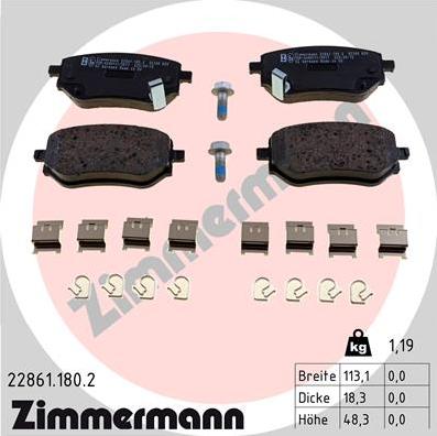 Zimmermann 22861.180.2 - Гальмівні колодки, дискові гальма autozip.com.ua
