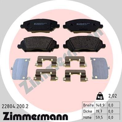 Zimmermann 22804.200.2 - Гальмівні колодки, дискові гальма autozip.com.ua