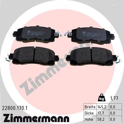 Zimmermann 22800.170.1 - Гальмівні колодки, дискові гальма autozip.com.ua