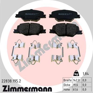 Zimmermann 22838.195.2 - Гальмівні колодки, дискові гальма autozip.com.ua