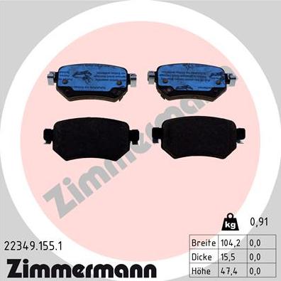 Zimmermann 22349.155.1 - Гальмівні колодки, дискові гальма autozip.com.ua