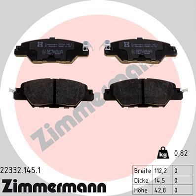 Zimmermann 22332.145.1 - Гальмівні колодки, дискові гальма autozip.com.ua