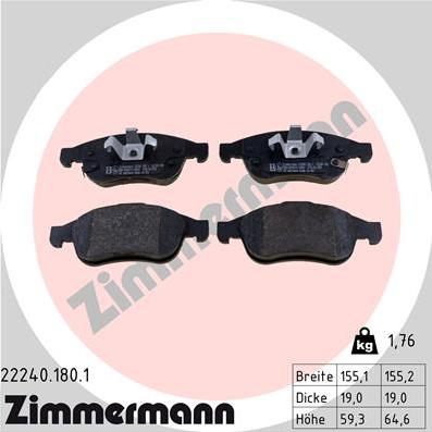 Zimmermann 22240.180.1 - Гальмівні колодки, дискові гальма autozip.com.ua