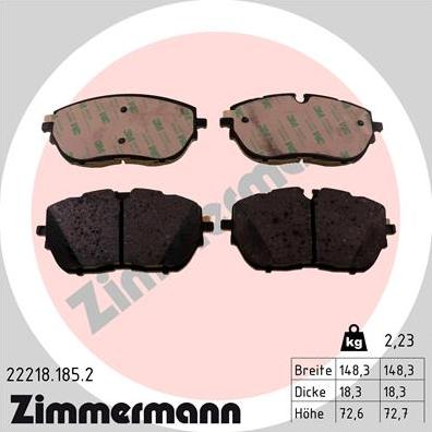 Zimmermann 22218.185.2 - Гальмівні колодки, дискові гальма autozip.com.ua