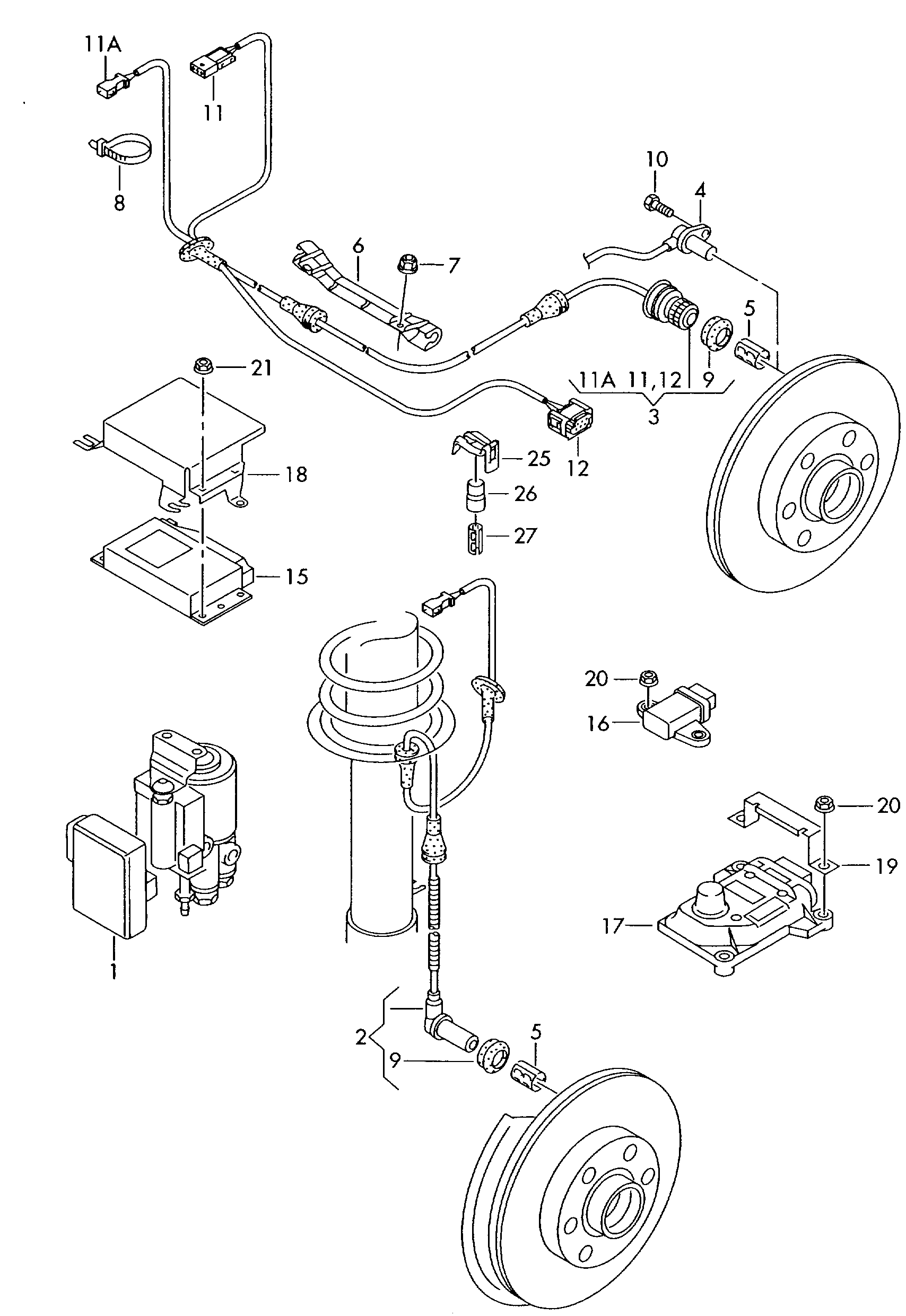 VAG 8D0 927 807 F - Датчик ABS задн лів-прав AUDI A4 B5 1.8-2.8 01.95-09.01 autozip.com.ua