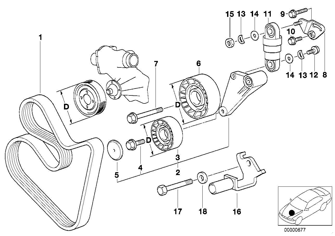 BMW 11 28 1 736 724 - Паразитний / провідний ролик, поліклиновий ремінь autozip.com.ua