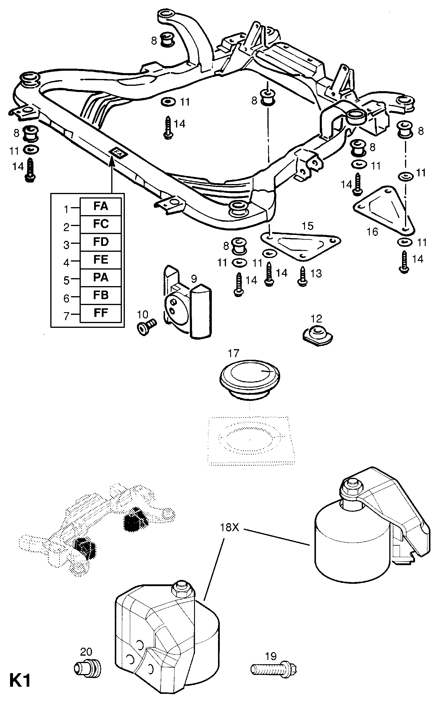 OPEL 302012 - SUPPORT, FRONT AXLE MOUNTING TO UNDERBODY, RH (NLS.- NO REPLACEM autozip.com.ua