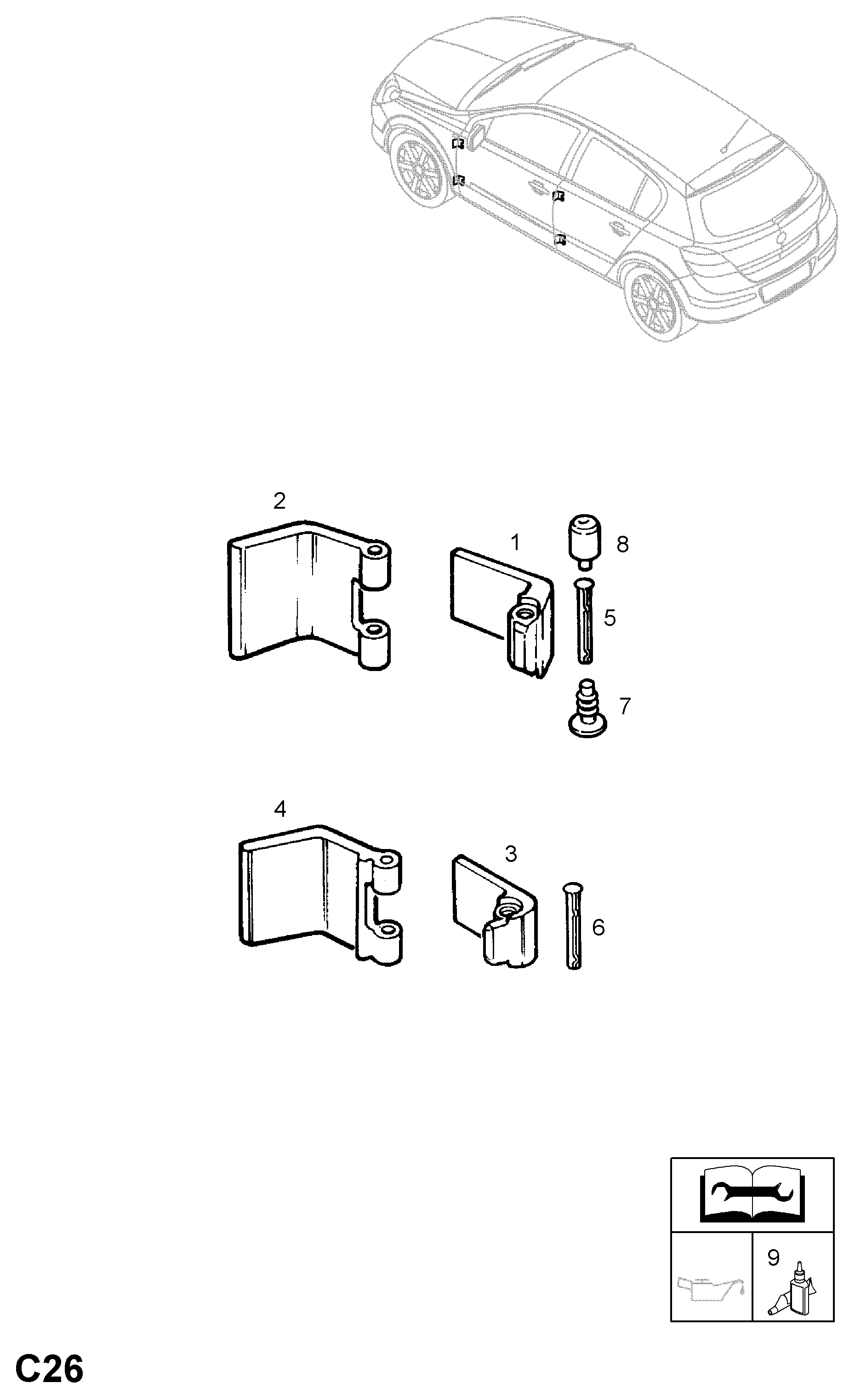 OPEL 1 30 043 - PLATE, HINGE SUPPORT, FRONT autozip.com.ua