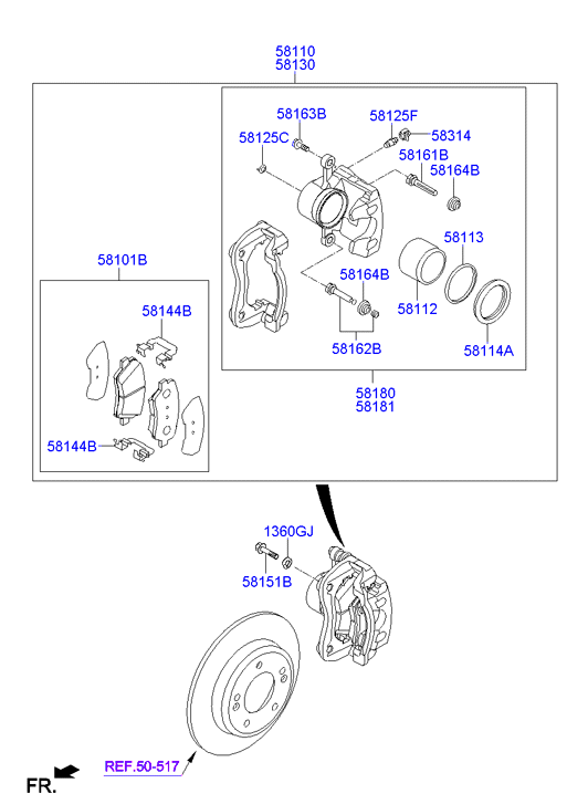 Hyundai 581013XA20 - Гальмівні колодки, дискові гальма autozip.com.ua